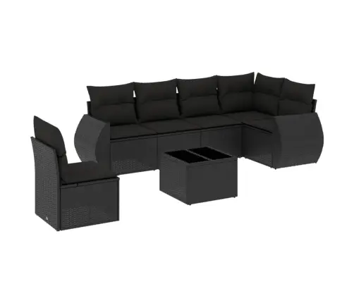 Sofos Komplektas Su Pagalvėlėmis, 7 Dalių, Juodas, Poliratanas