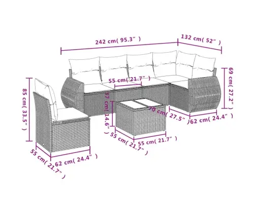 Sofos Komplektas Su Pagalvėlėmis, 7 Dalių, Juodas, Poliratanas