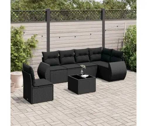 Sofos Komplektas Su Pagalvėlėmis, 7 Dalių, Juodas, Poliratanas