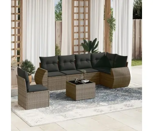 7-Daļīgs Dārza Dīvāna Komplekts, Matrači, Pelēka Pe Rotangpalma Vidaxl