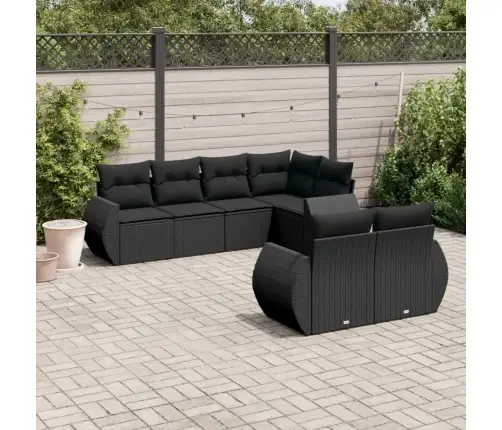 7-Daļīgs Dārza Dīvāna Komplekts Ar Matračiem, Melna Pe Vidaxl