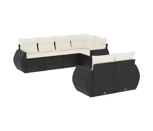 Sofos Komplektas Su Pagalvėlėmis, 7 Dalių, Juodas, Poliratanas