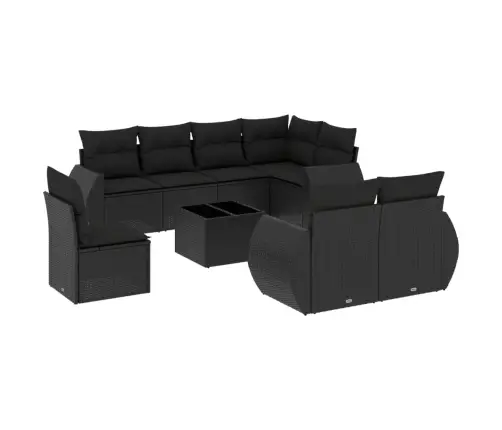 Sodo Komplektas Su Pagalvėlėmis, 9 Dalių, Juodas, Poliratanas