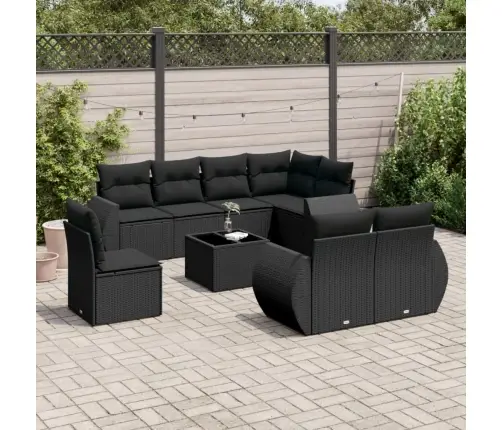 Sodo Komplektas Su Pagalvėlėmis, 9 Dalių, Juodas, Poliratanas