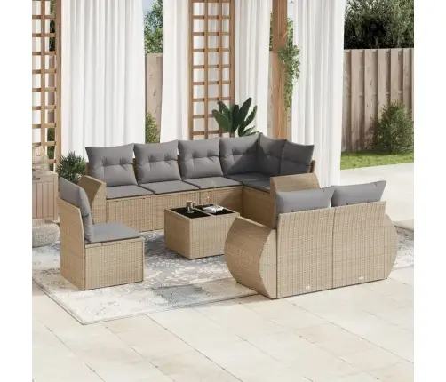 9-Daļīgs Dārza Dīvānu Komplekts, Matrači, Bēša Pe Rotangpalma Vidaxl