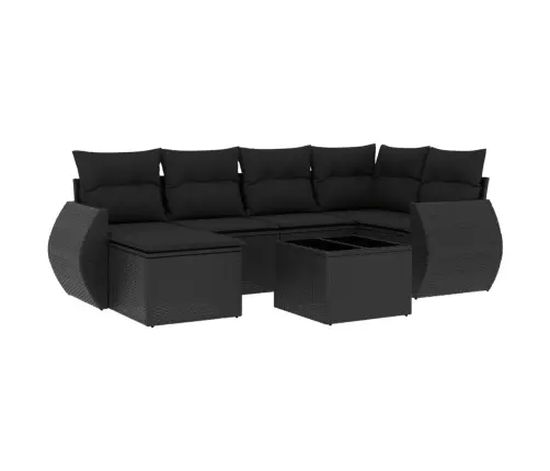 7-Daļīgs Dārza Dīvāna Komplekts Ar Matračiem, Melna Pe Vidaxl