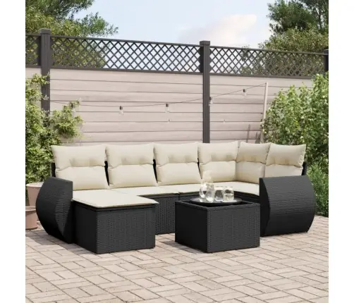 7-Daļīgs Dārza Dīvāna Komplekts Ar Matračiem, Melna Pe Vidaxl