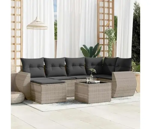 7-Daļīgs Dārza Dīvāna Komplekts,Matrači, Gaiši Pelēka Pe Pinums Vidaxl