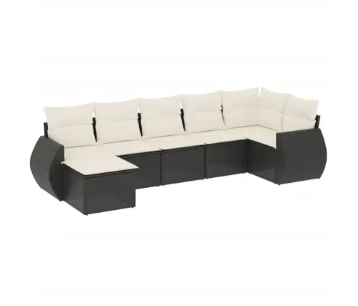 Sofos Komplektas Su Pagalvėlėmis, 7 Dalių, Juodas, Poliratanas