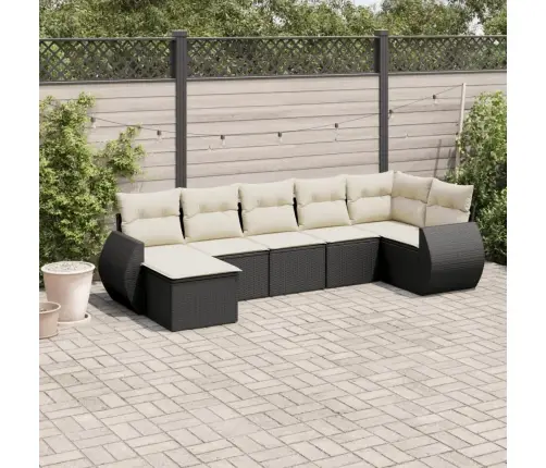 Sofos Komplektas Su Pagalvėlėmis, 7 Dalių, Juodas, Poliratanas