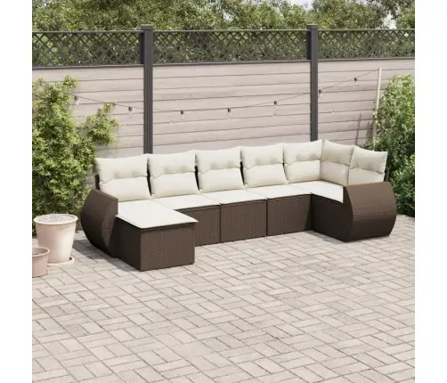 7-Daļīgs Dārza Dīvānu Komplekts, Matrači, Brūna Pe Rotangpalma Vidaxl