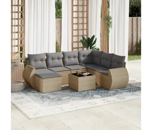 8-Daļīgs Dārza Dīvāna Komplekts, Matrači, Bēša Pe Rotangpalma Vidaxl