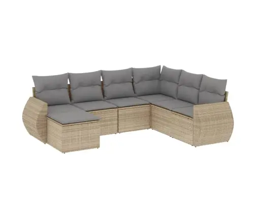 Sofos Komplektas Su Pagalvėlėmis, 7 Dalių, Smėlio, Poliratanas