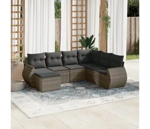 7-Daļīgs Dārza Dīvāna Komplekts, Matrači, Pelēka Pe Rotangpalma Vidaxl