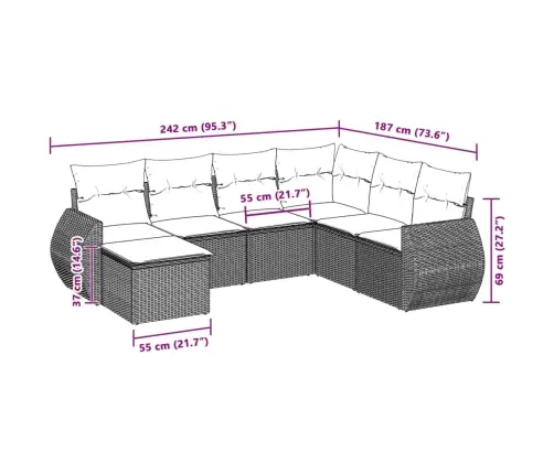 7-Osaline Aiamööblikomplekt Patjadega, Helehall, Polürotang