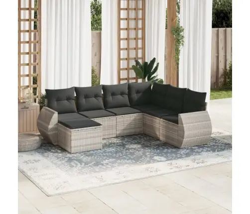 7-Osaline Aiamööblikomplekt Patjadega, Helehall, Polürotang