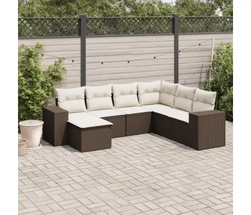 7-Osaline Aiamööblikomplekt Patjadega, Pruun, Polürotang