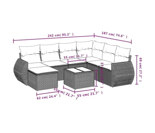 8-Daļīgs Dārza Dīvāna Komplekts, Matrači, Bēša Pe Rotangpalma Vidaxl 8-Daļīgs Dārza Dīvāna Komplekts, Matrači, Bēša Pe Rotangpalma Vidaxl