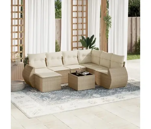 8-Daļīgs Dārza Dīvāna Komplekts, Matrači, Bēša Pe Rotangpalma Vidaxl 8-Daļīgs Dārza Dīvāna Komplekts, Matrači, Bēša Pe Rotangpalma Vidaxl