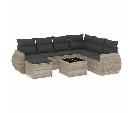 8-Daļīgs Dārza Dīvāna Komplekts,Matrači, Gaiši Pelēka Pe Pinums Vidaxl