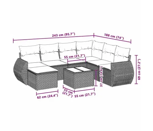 8-Daļīgs Dārza Dīvāna Komplekts,Matrači, Gaiši Pelēka Pe Pinums Vidaxl