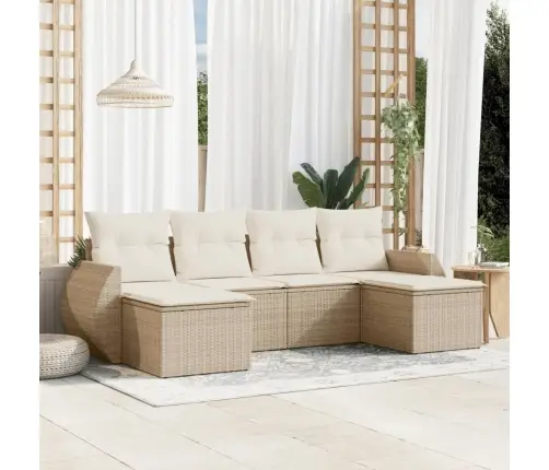 6-Daļīgs Dārza Dīvāna Komplekts, Matrači, Bēša Pe Rotangpalma Vidaxl