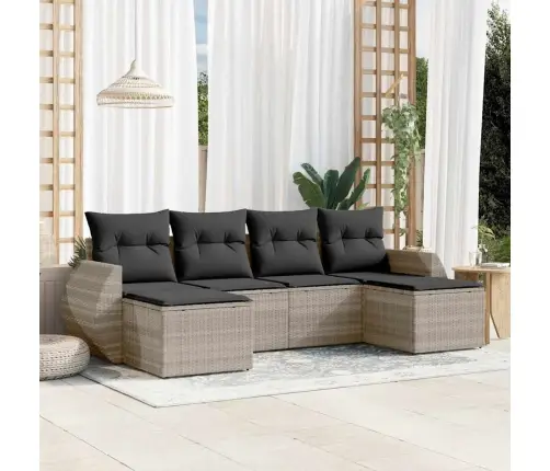 6-Osaline Aiamööblikomplekt Patjadega, Helehall, Polürotang