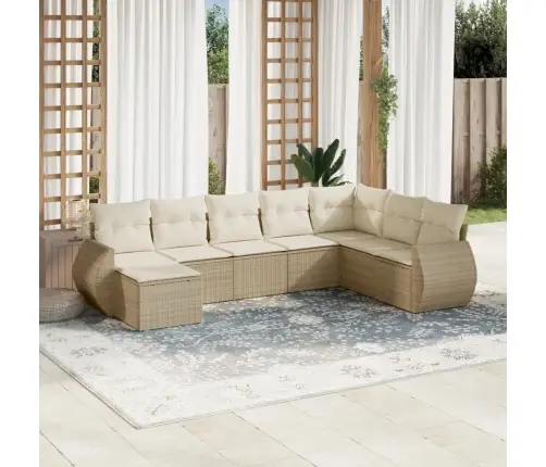 8-Daļīgs Dārza Dīvāna Komplekts, Matrači, Bēša Pe Rotangpalma Vidaxl