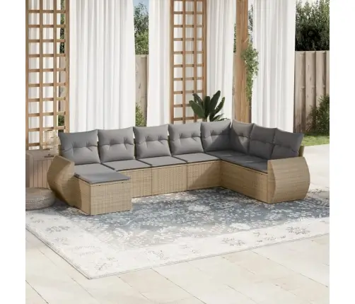 8-Daļīgs Dārza Dīvāna Komplekts, Matrači, Bēša Pe Rotangpalma Vidaxl 8-Daļīgs Dārza Dīvāna Komplekts, Matrači, Bēša Pe Rotangpalma Vidaxl