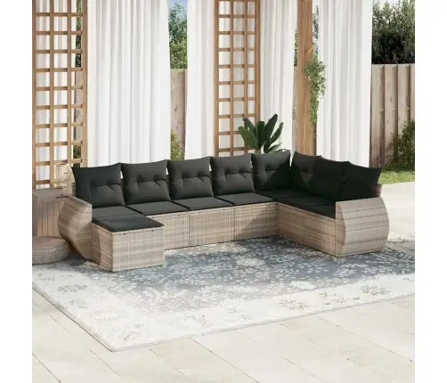 8-Daļīgs Dārza Dīvāna Komplekts,Matrači, Gaiši Pelēka Pe Pinums Vidaxl