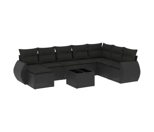9-Daļīgs Dārza Dīvāna Komplekts, Matrači, Melna Pe Rotangpalma Vidaxl