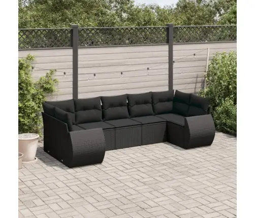 7-Daļīgs Dārza Dīvāna Komplekts Ar Matračiem, Melna Pe Vidaxl