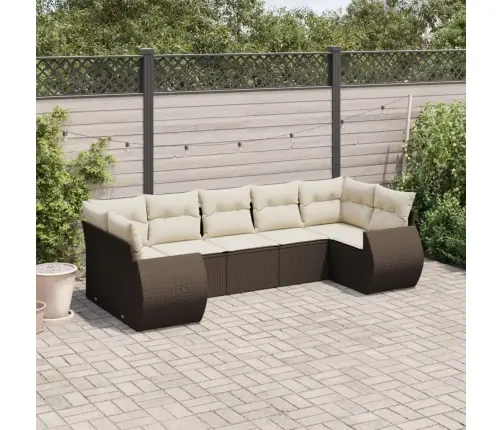 7-Osaline Aiamööblikomplekt Patjadega, Pruun, Polürotang