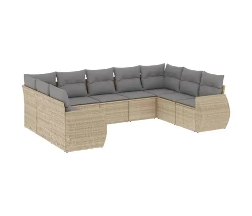 9-Daļīgs Dārza Dīvānu Komplekts, Matrači, Bēša Pe Rotangpalma Vidaxl