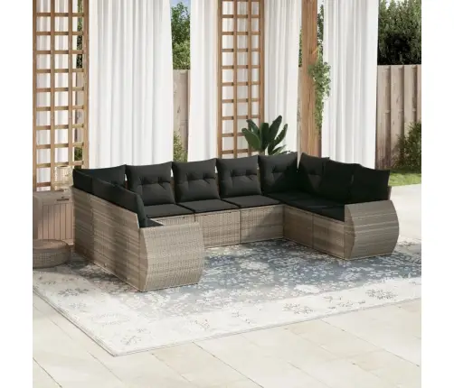 9-Daļīgs Dārza Dīvāna Komplekts,Matrači, Gaiši Pelēka Pe Pinums Vidaxl