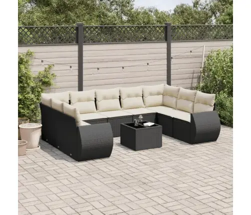 10-Daļīgs Dārza Dīvāna Komplekts, Matrači, Melna Pe Rotangpalma Vidaxl