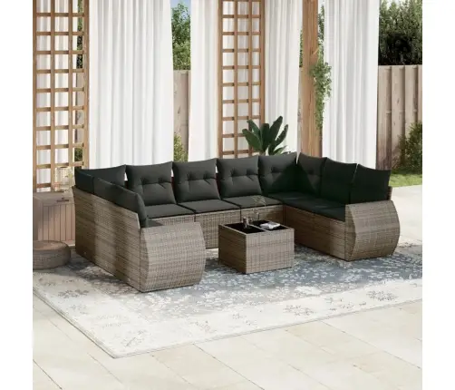 10-Daļīgs Dārza Dīvāna Komplekts Ar Matračiem, Pelēks Pe Pinums Vidaxl