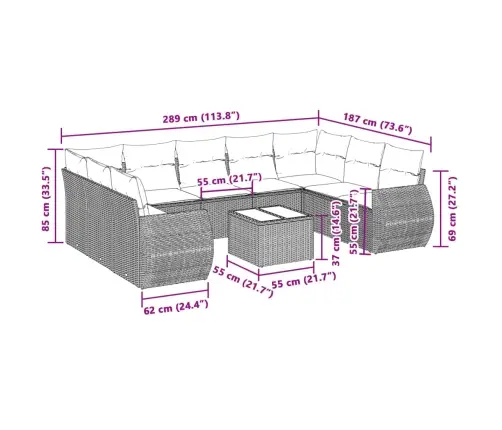 10-Osaline Aiadiivani Komplekt Patjadega, Helehall, Polürotang