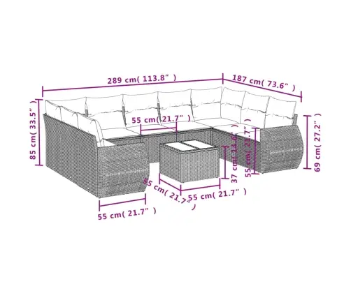 10-Daļīgs Dārza Dīvāna Komplekts, Matrači, Brūna Pe Rotangpalma Vidaxl