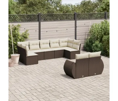 9-Daļīgs Dārza Dīvāna Komplekts, Matrači, Brūna Pe Rotangpalma Vidaxl