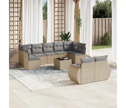 10-Daļīgs Dārza Dīvāna Komplekts, Matrači, Bēša Pe Rotangpalma Vidaxl 10-Daļīgs Dārza Dīvāna Komplekts, Matrači, Bēša Pe Rotangpalma Vidaxl