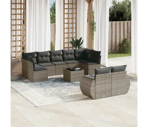 Sodo Komplektas Su Pagalvėlėmis, 10 Dalių, Pilkas, Poliratanas