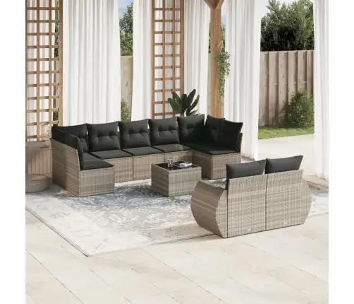 10-Daļīgs Dārza Dīvāna Komplekts Ar Matračiem, Pelēka Pe Pinums Vidaxl