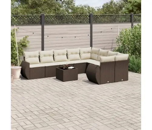 10-Daļīgs Dārza Dīvāna Komplekts, Matrači, Brūna Pe Rotangpalma Vidaxl