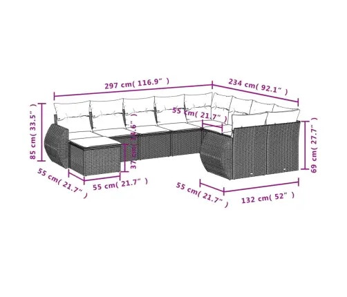 Sodo Komplektas Su Pagalvėlėmis, 10 Dalių, Pilkas, Poliratanas