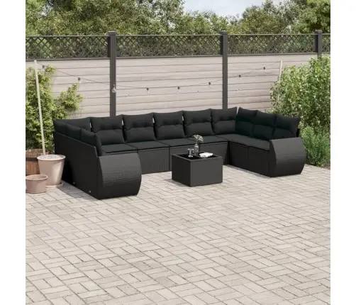 11-Daļīgs Dārza Dīvāna Komplekts, Matrači, Melna Pe Rotangpalma Vidaxl