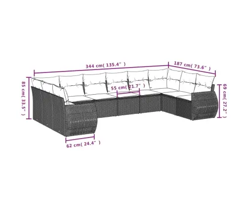 11-Daļīgs Dārza Dīvāna Komplekts, Matrači, Bēša Pe Rotangpalma Vidaxl