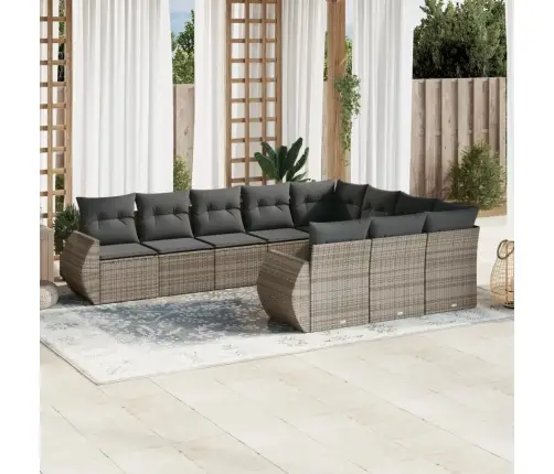 10-Daļīgs Dārza Dīvāna Komplekts Ar Matračiem, Pelēks Pe Pinums Vidaxl