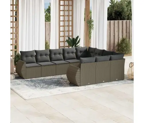 10-Daļīgs Dārza Dīvāna Komplekts Ar Matračiem, Pelēka Pe Pinums Vidaxl