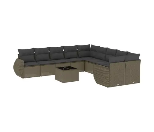 11-Daļīgs Dārza Dīvāna Komplekts Ar Matračiem, Pelēka Pe Pinums Vidaxl